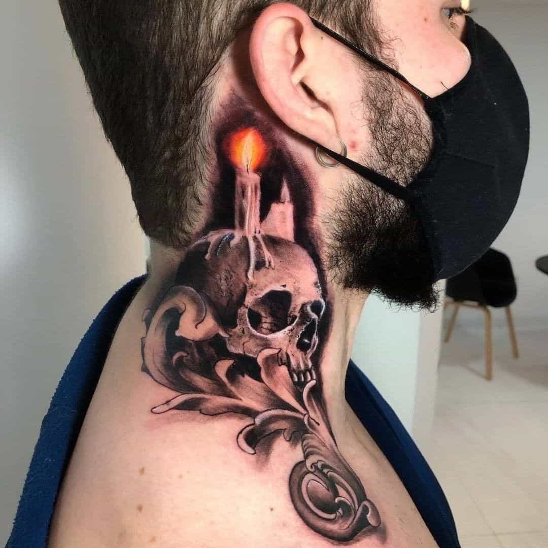 Reaper Horse on my neck done by George Campise at Warhorse Tattoo in  Berkeley CA  rtattoos